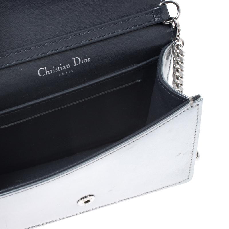 Dior Metallic Silver Cannage Patent Leather Baby Diorama Shoulder Bag 1