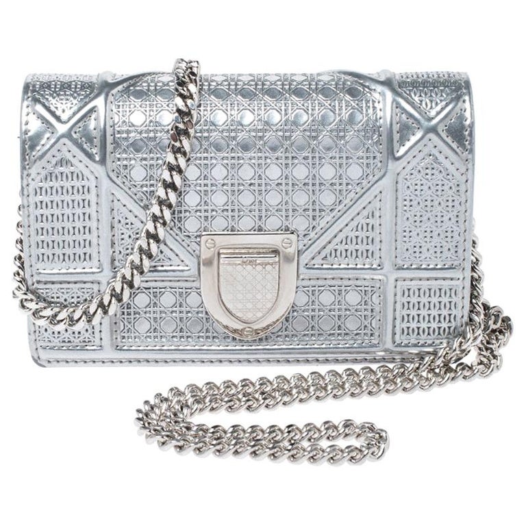 Dior Metallic Silver Cannage Patent Leather Baby Diorama Shoulder Bag ...
