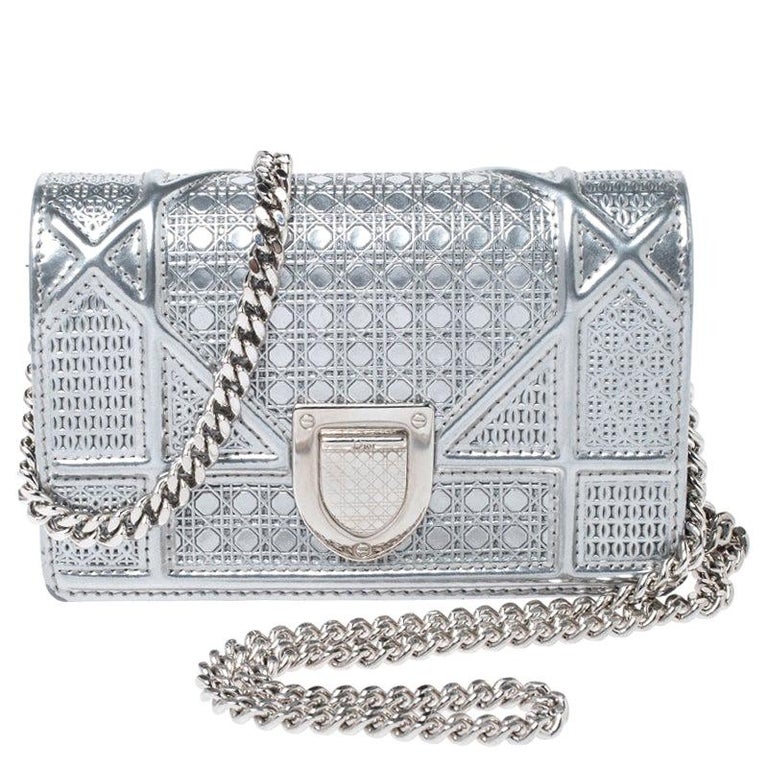 Dior Metallic Silver Cannage Patent Leather Baby Diorama Shoulder Bag ...