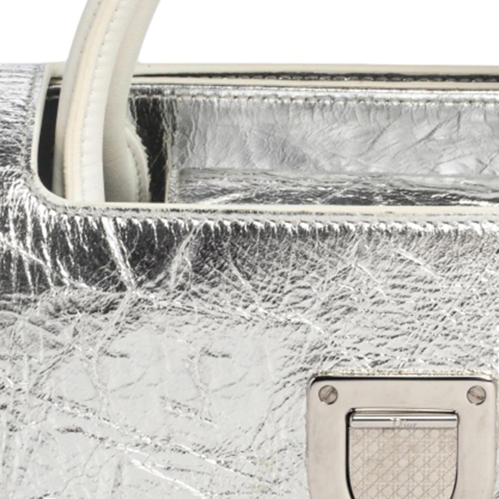 Dior Metallic Silver Crinkled Leather Medium Diorever Bag 6