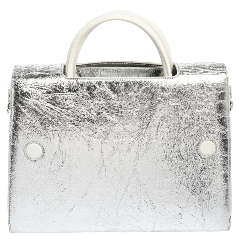 Women's Dior Metallic Silver Crinkled Leather Medium Diorever Bag