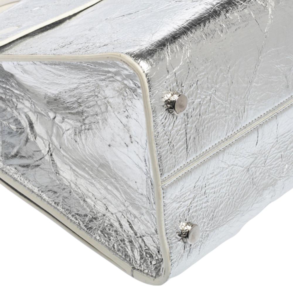 Dior Metallic Silver Crinkled Leather Medium Diorever Bag 1