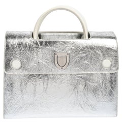 Dior Metallic Silver Crinkled Leather Medium Diorever Bag