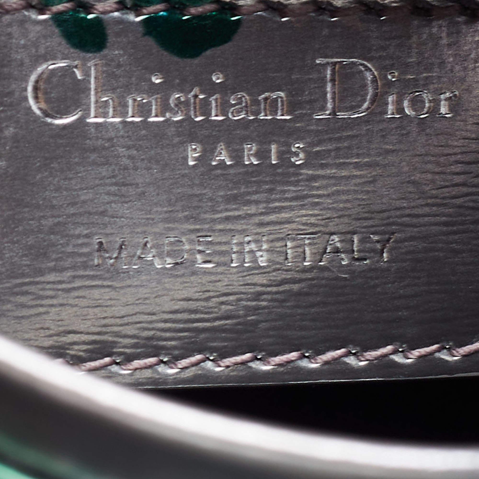 Dior Metallic Silver/Green Printed Leather Medium Lady Dior Tote 7