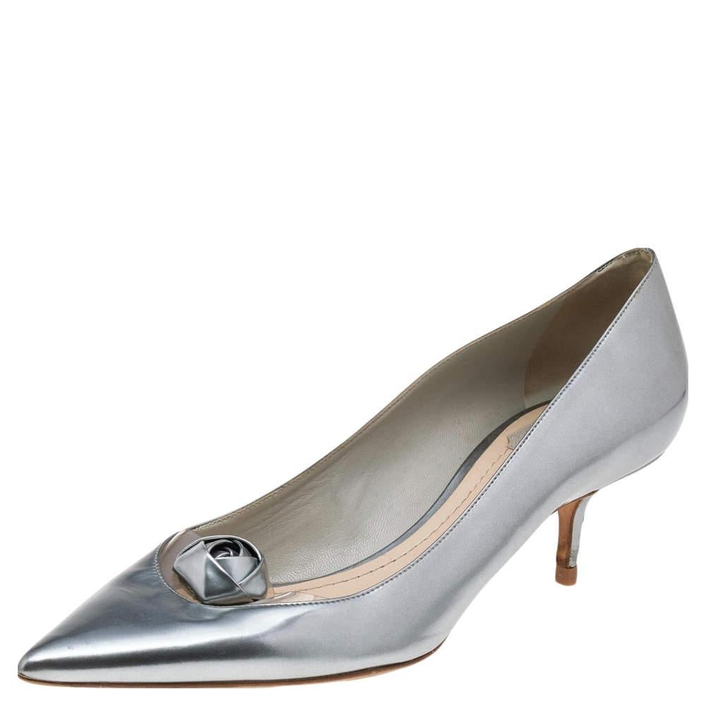 Men's Dior Metallic Silver Leather And PVC Pointed Toe Pumps Size 40 For Sale