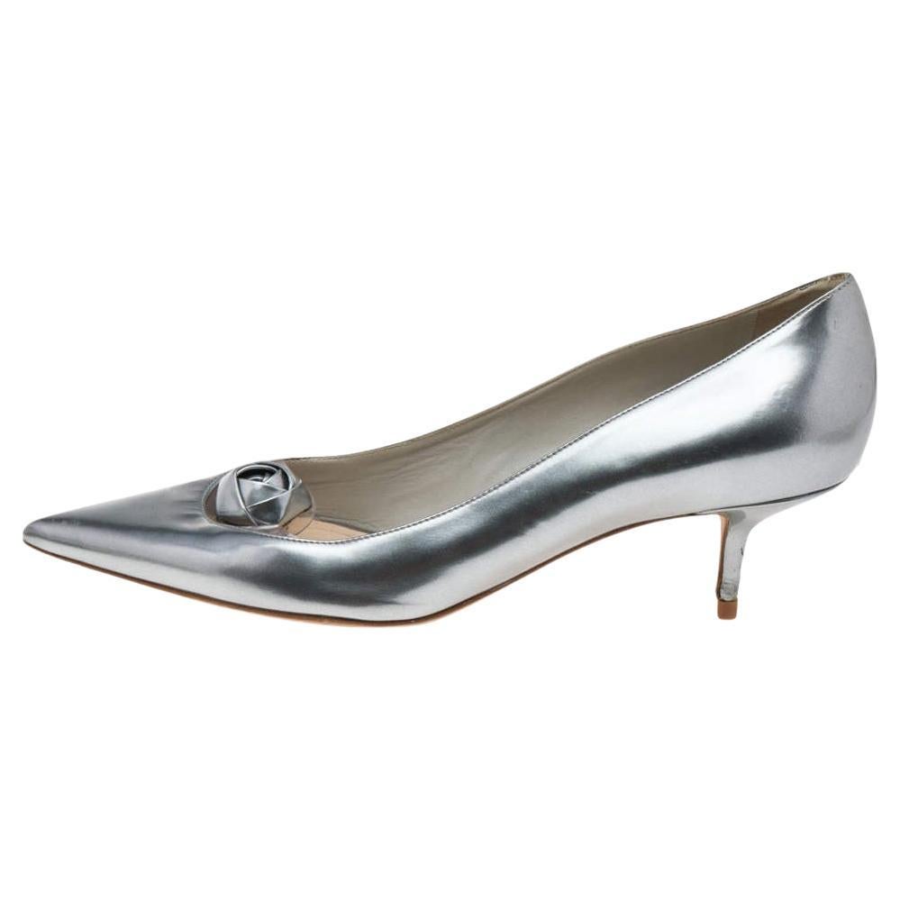 Dior Metallic Silver Leather And PVC Pointed Toe Pumps Size 40 For Sale