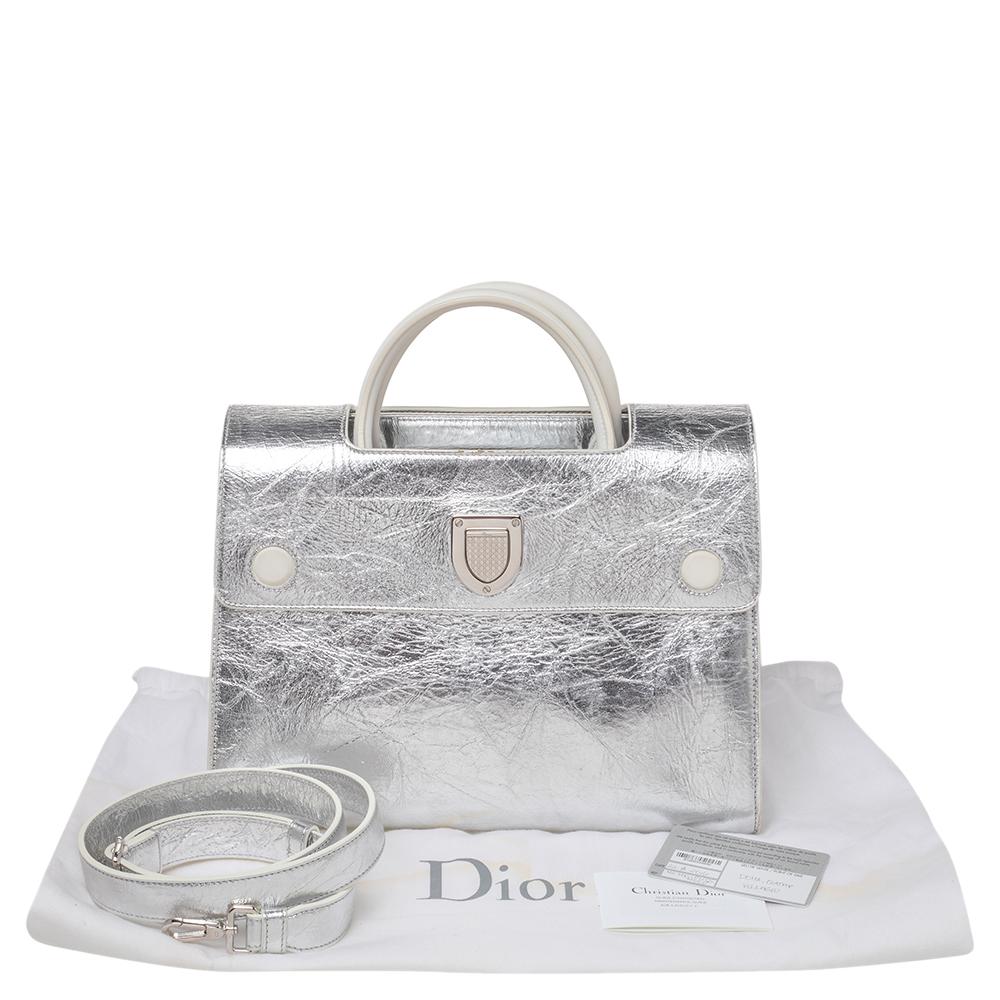 Dior Metallic Silver Leather Medium Diorever Bag 6