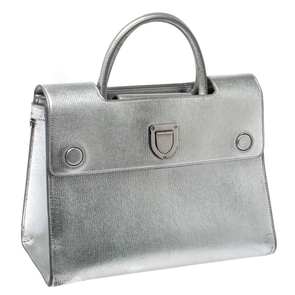 Women's Dior Metallic Silver Leather Medium Diorever Bag For Sale