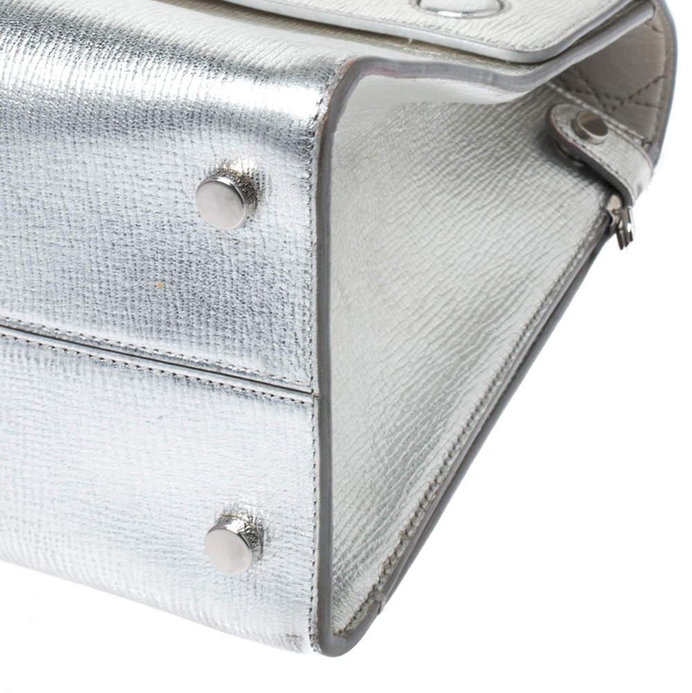 Dior Metallic Silver Leather Medium Diorever Bag For Sale 4
