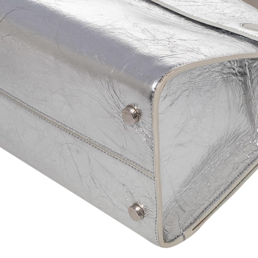 Dior Metallic Silver Leather Medium Diorever Bag 4