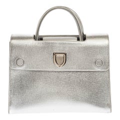 Dior Metallic Silver Leather Medium Diorever Bag