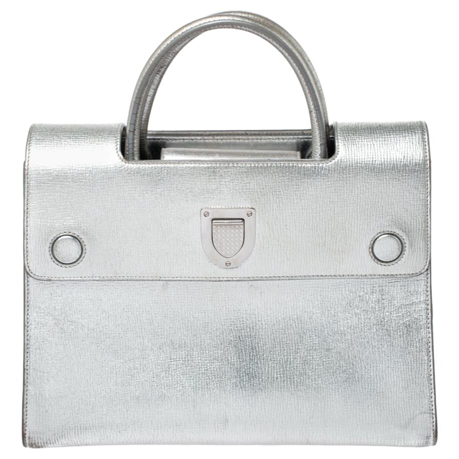 Dior Metallic Silber Leder Medium Diorever Tasche