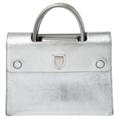 Dior Metallic Silver Leather Medium Diorever Bag