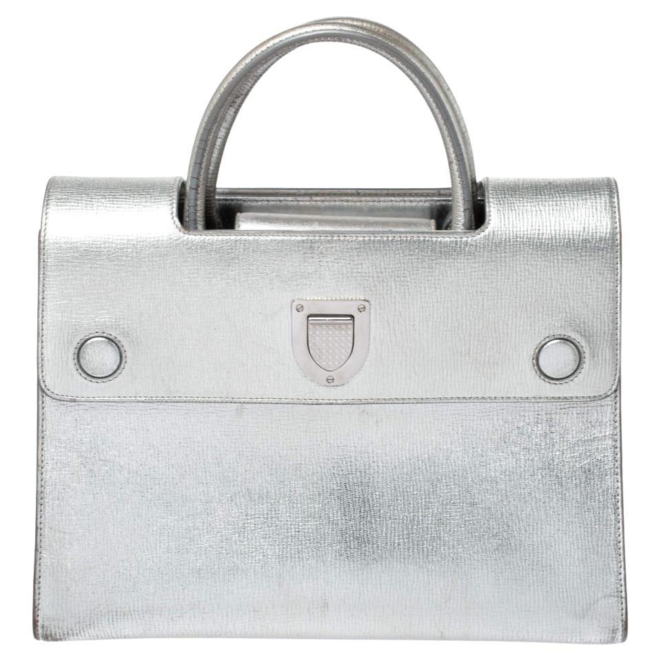 Dior Metallic Silver Leather Medium Diorever Bag For Sale