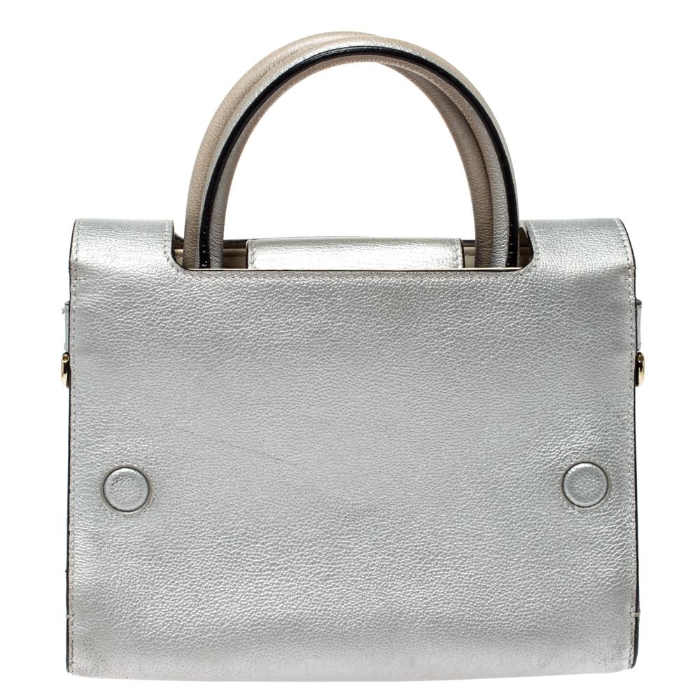 Dior Metallic Silver Leather Mini Diorever Tote In Good Condition In Dubai, Al Qouz 2