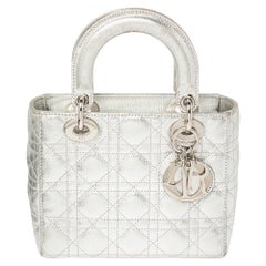 Dior Metallic Silber Leder Klein My Lady Dior Tote
