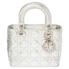 Dior Metallic Silver Leather Small My Lady Dior Tote