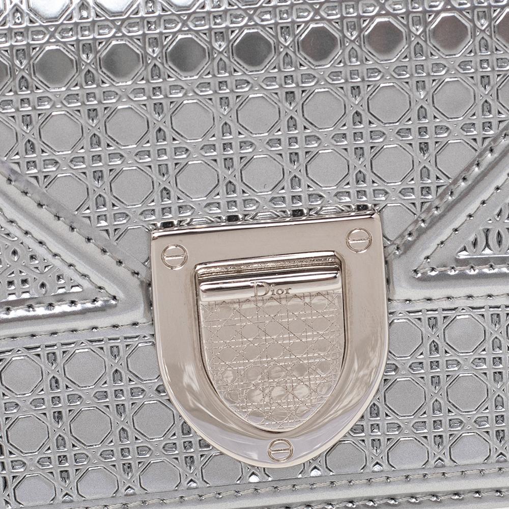 Dior Metallic Silver Micro Cannage Leather Diorama Wallet 4