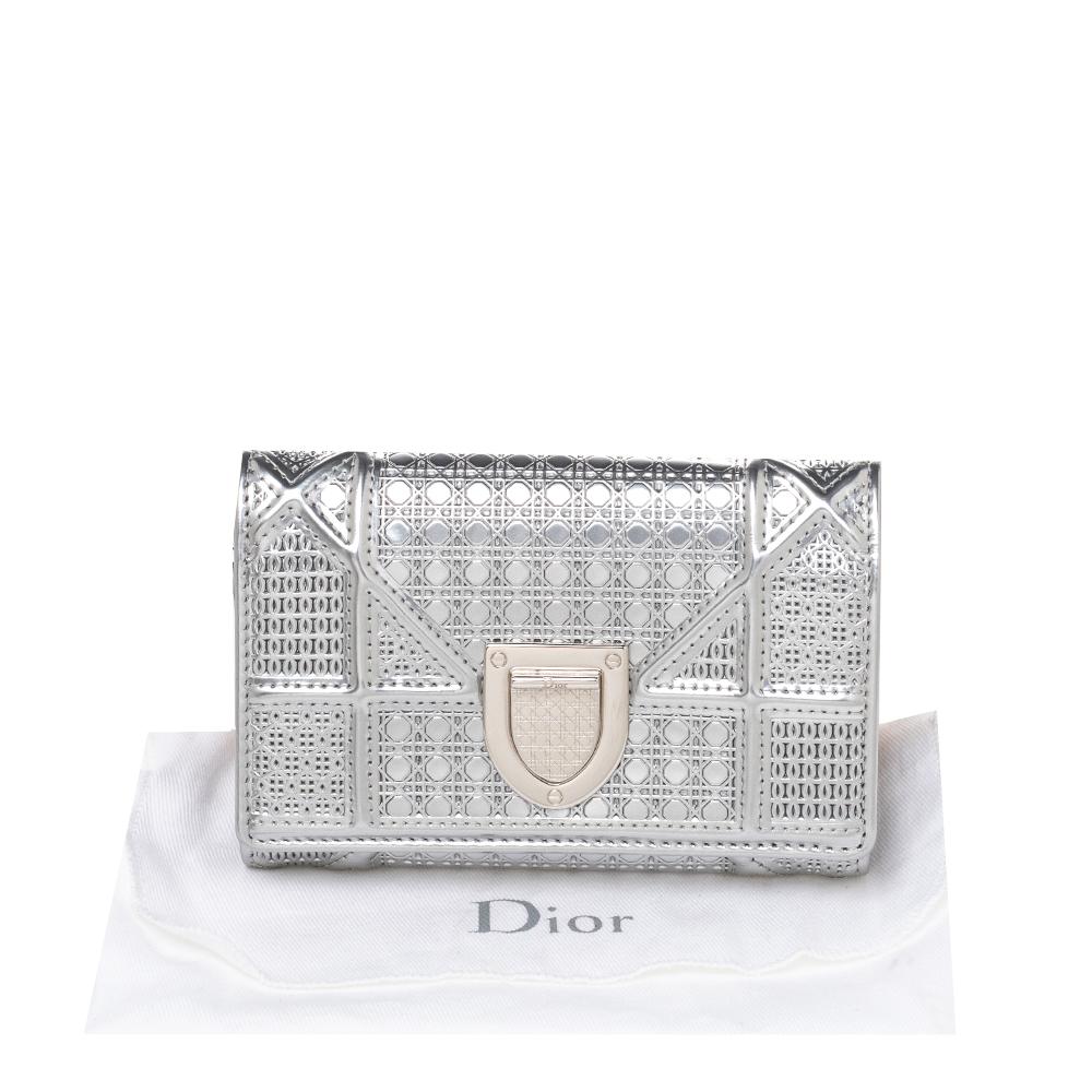 Dior Metallic Silver Micro Cannage Leather Diorama Wallet 5