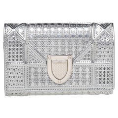 Dior Metallic Silver Micro Cannage Leather Diorama Wallet