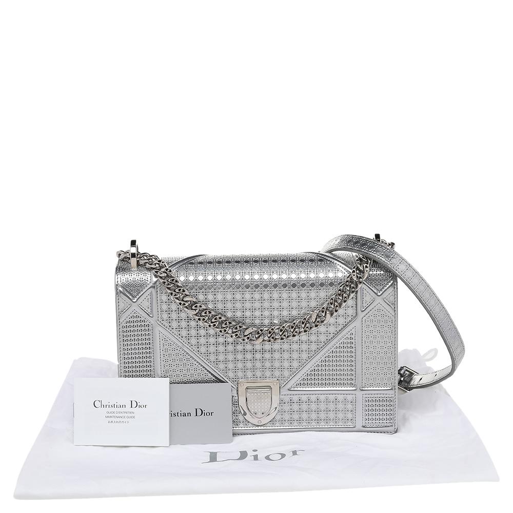 Dior Metallic Silver Micro Cannage Leather Medium Diorama Shoulder Bag 5
