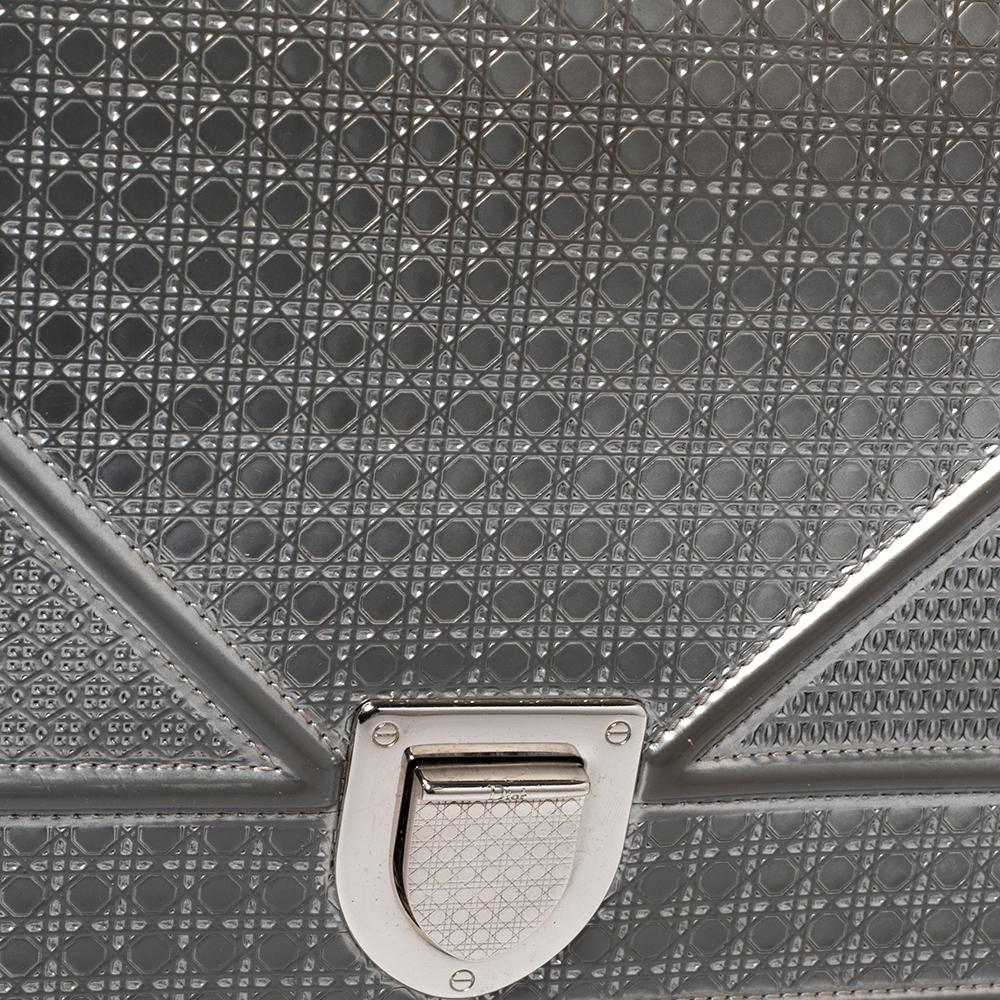 Women's Dior Metallic Silver Micro Cannage Leather Medium Diorama Shoulder Bag
