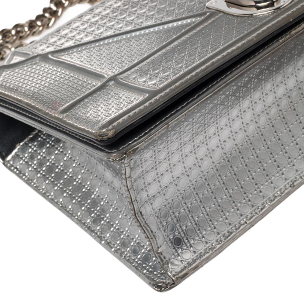 Dior Metallic Silver Micro Cannage Leather Medium Diorama Shoulder Bag 2