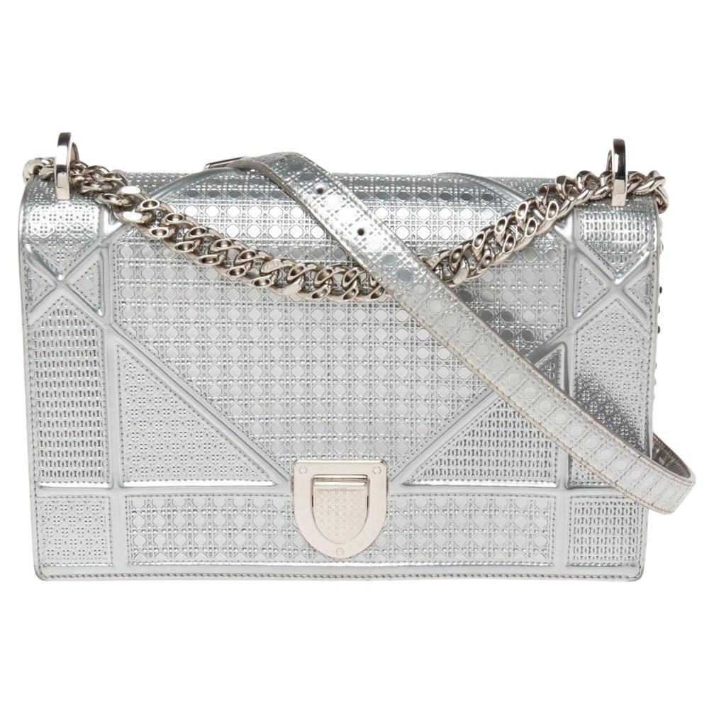 Dior Metallic Silver Micro Cannage Leather Medium Diorama Shoulder Bag ...