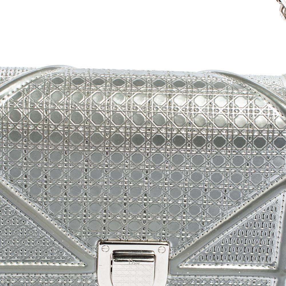 Dior Metallic Silver Micro Cannage Leather Mini Diorama Shoulder Bag 4