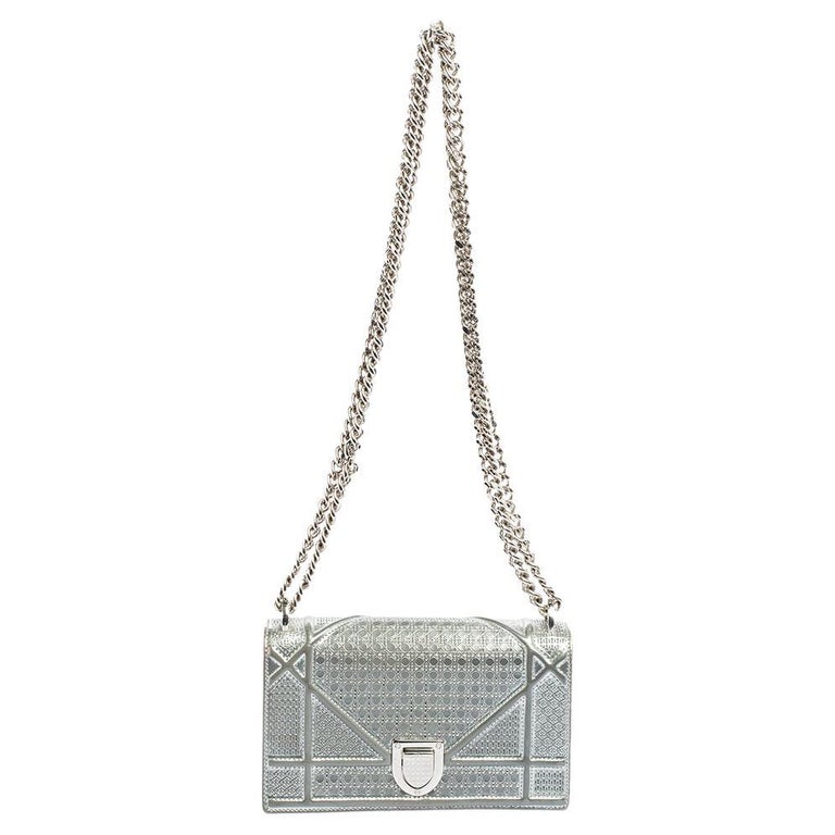 Dior Metallic Silver Micro Cannage Leather Mini Diorama Shoulder Bag at ...