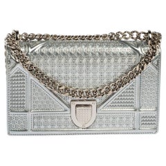 Dior Metallic Silver Micro Cannage Leather Mini Diorama Shoulder Bag