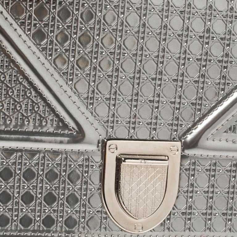 Dior Diorama Shoulder Clutch in Micro Cannage Argent Silver Patent Calfskin  - SOLD