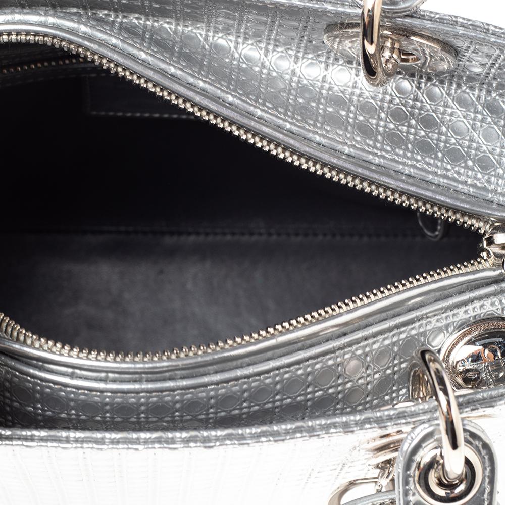 Dior Metallic Silver Micro Cannage Patent Leather Lady Dior Tote 3