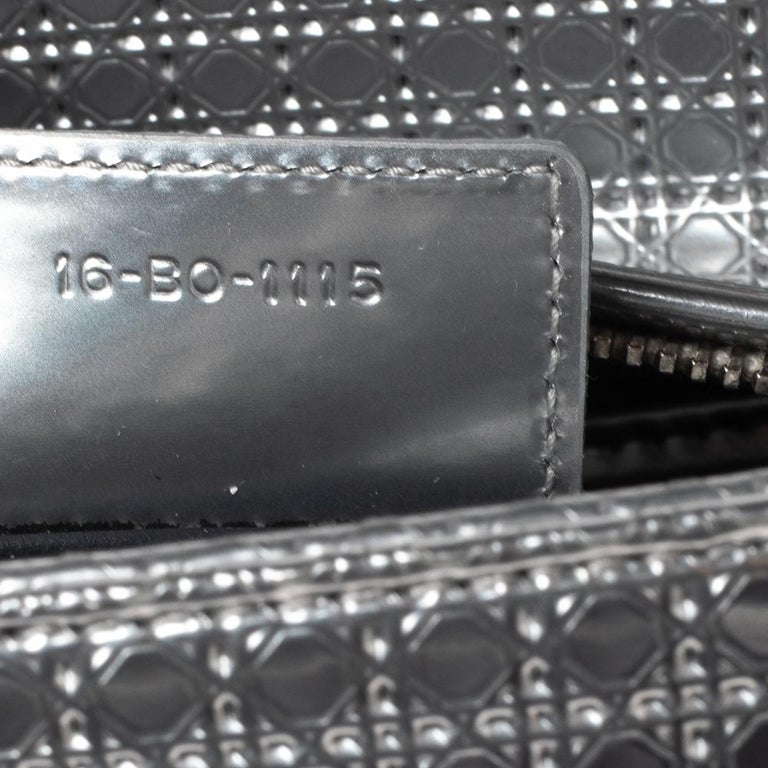 Christian Dior Silver Micro Cannage Quilted Patent Leather Lady Dior Croisi?re Wallet on Chain Clutch Bag