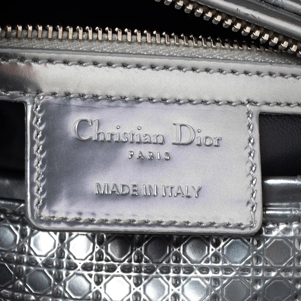 Dior Metallic Silver Micro Cannage Patent Leather Lady Dior Tote 2