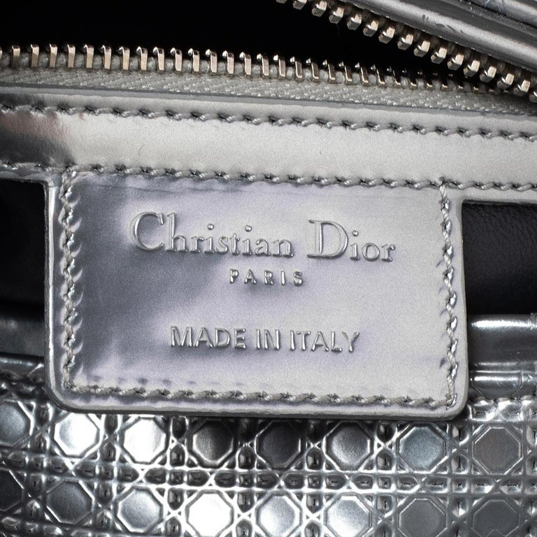 Christian Dior Silver Micro Cannage Quilted Patent Leather Lady Dior Croisi?re Wallet on Chain Clutch Bag