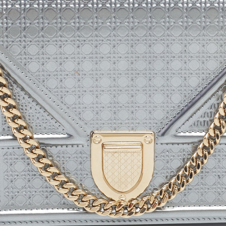 Dior Metallic Silver Micro Cannage Patent Leather Mini Diorama Chain Bag at  1stDibs