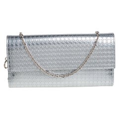 Dior Metallic Silver Microcannage Leather Croisiere Wallet On Chain