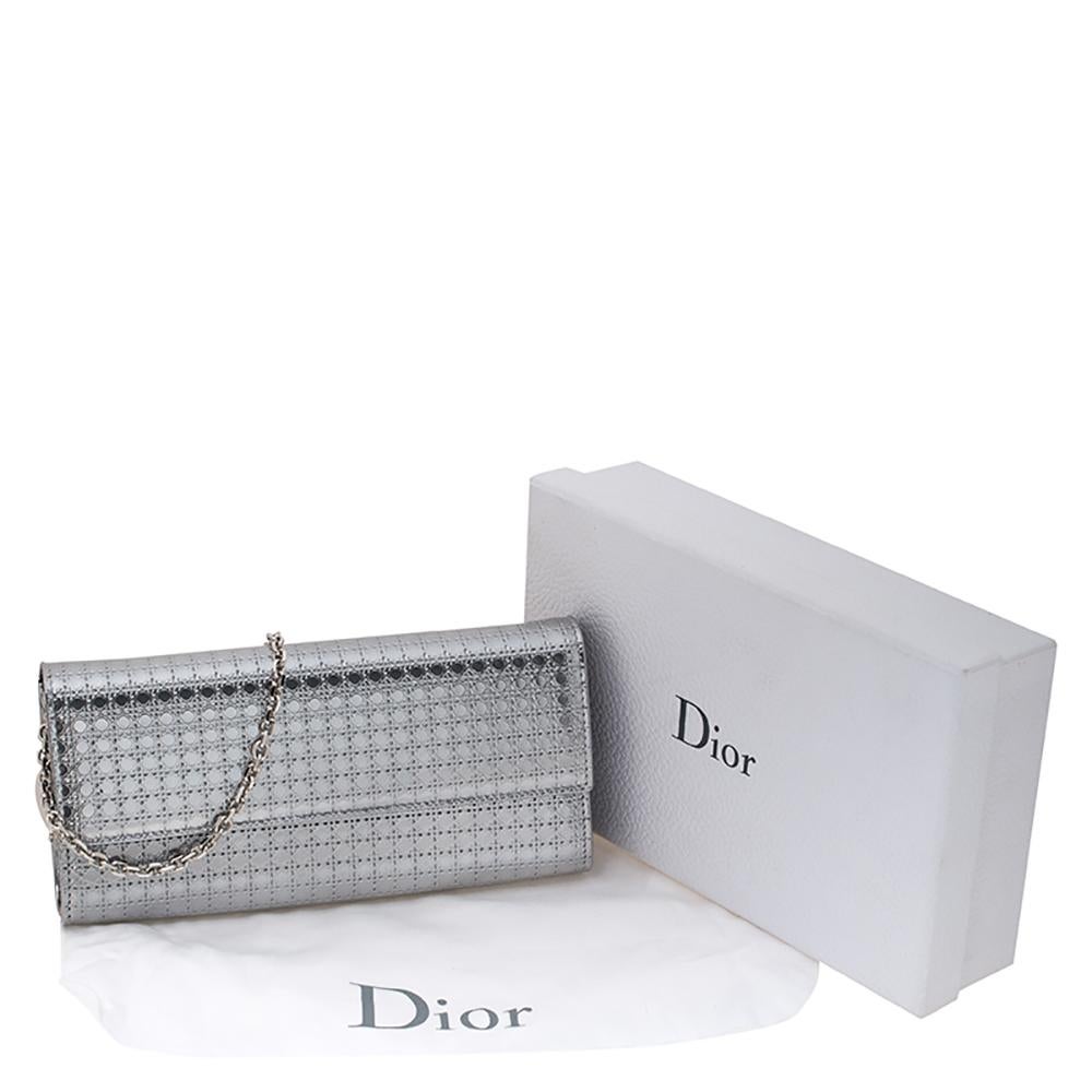 Dior Metallic Silver Microcannage Patent Leather Croisiere Wallet On Chain 3