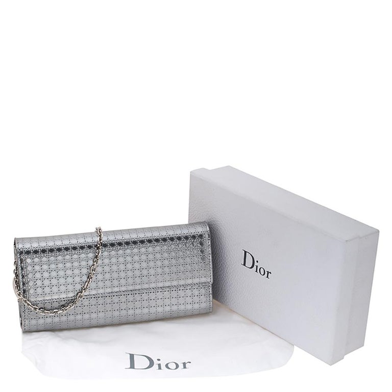 Dior Metallic Silver Microcannage Patent Leather Croisiere Wallet On