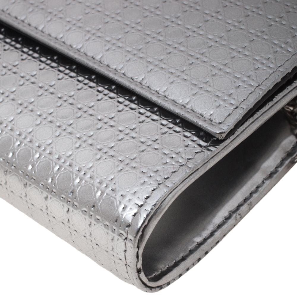 Dior Metallic Silver Microcannage Patent Leather Croisiere Wallet On Chain 2