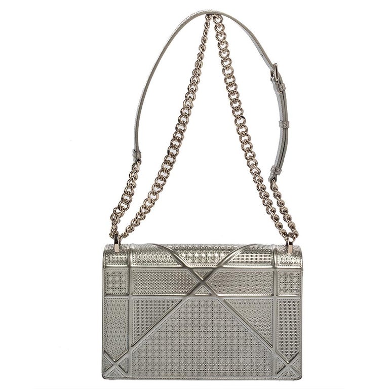Dior Silver Patent Leather Medium Diorama Flap Shoulder Bag