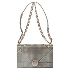 Christian Dior Metallic Silver Perforated Leather Diorama Flap Bag -  Yoogi's Closet