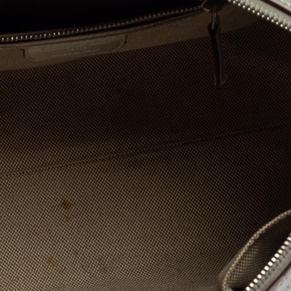 Dior Metallic Silver Oblique Monogram Leather Boston Bag 4