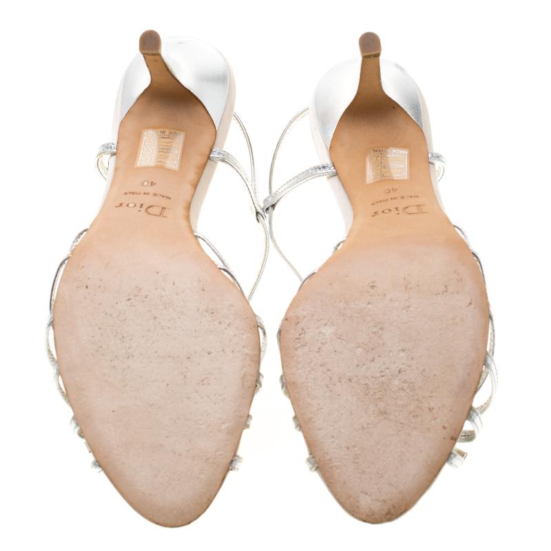Women's Dior Metallic Silver Slingback Strappy Sandals Size 40