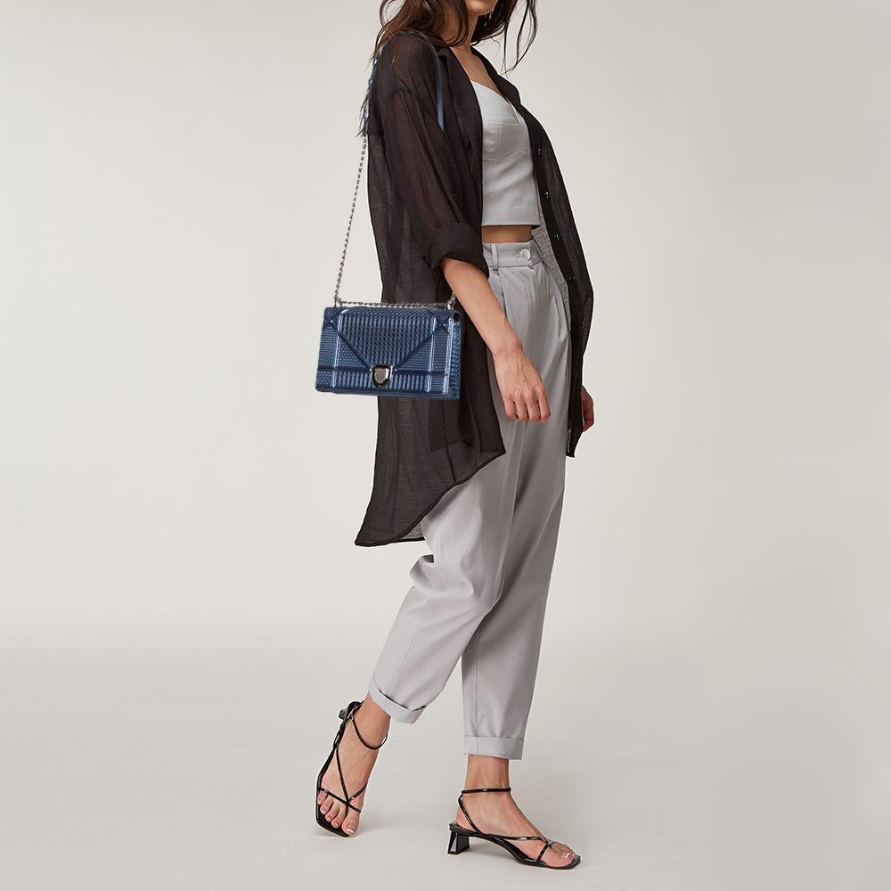 Gray Dior Micro Cannage Leather Medium Diorama Shoulder Bag