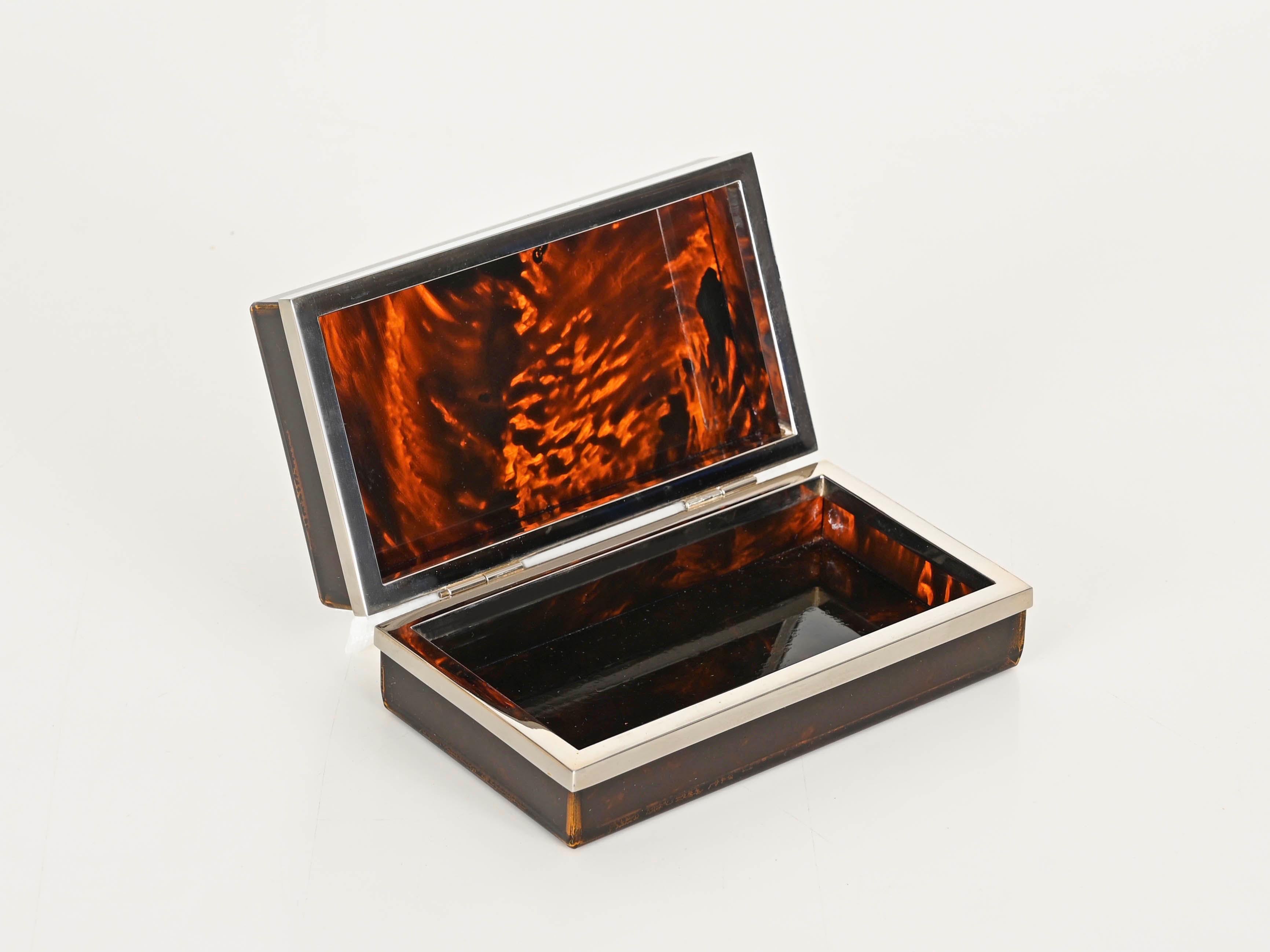 Joyero Dior de mediados de siglo Lucite efecto carey y cromo, Italia Años 70 Moderno de mediados de siglo en venta