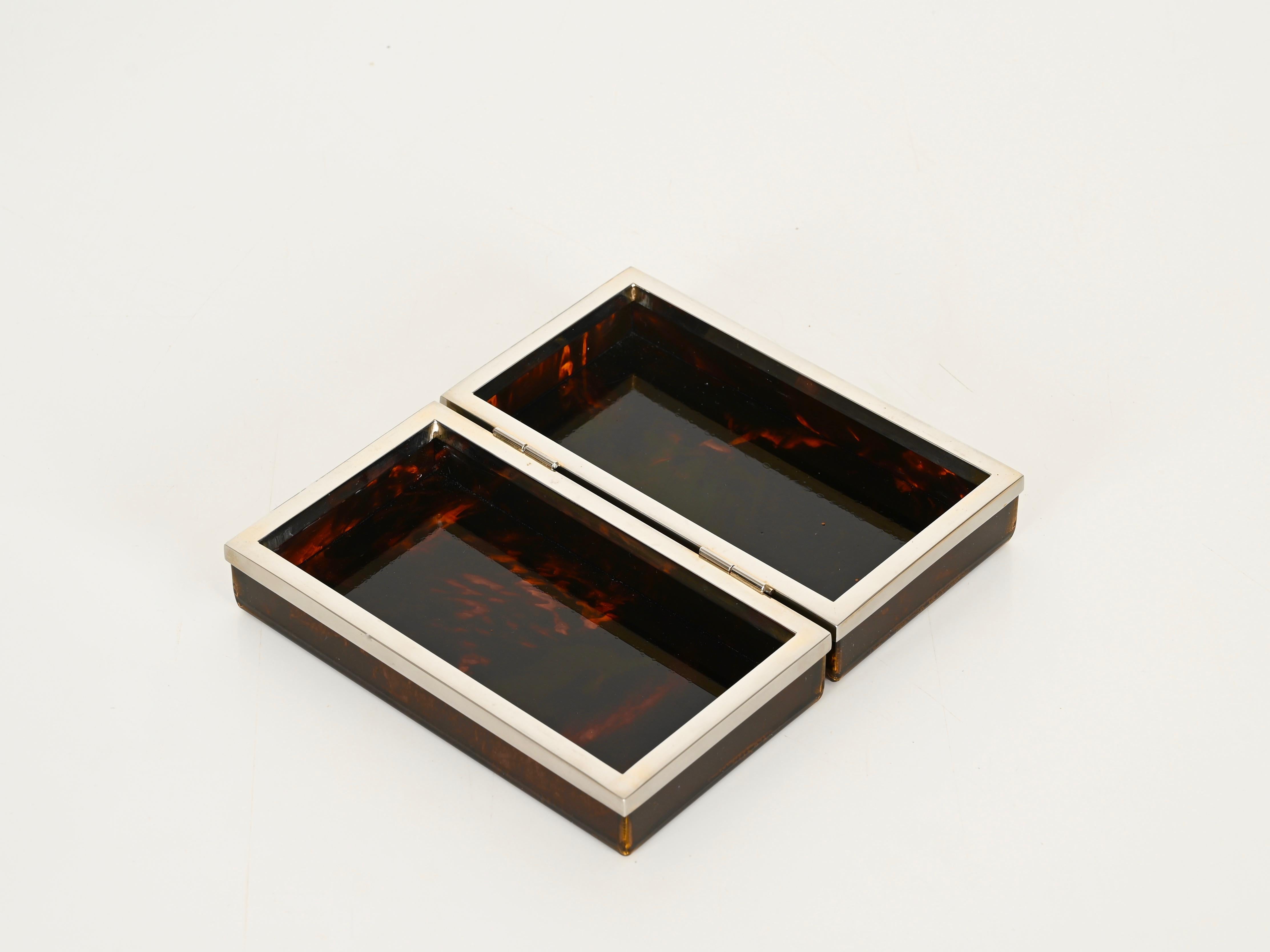 Joyero Dior de mediados de siglo Lucite efecto carey y cromo, Italia Años 70 en Bueno estado para la venta en Roma, IT