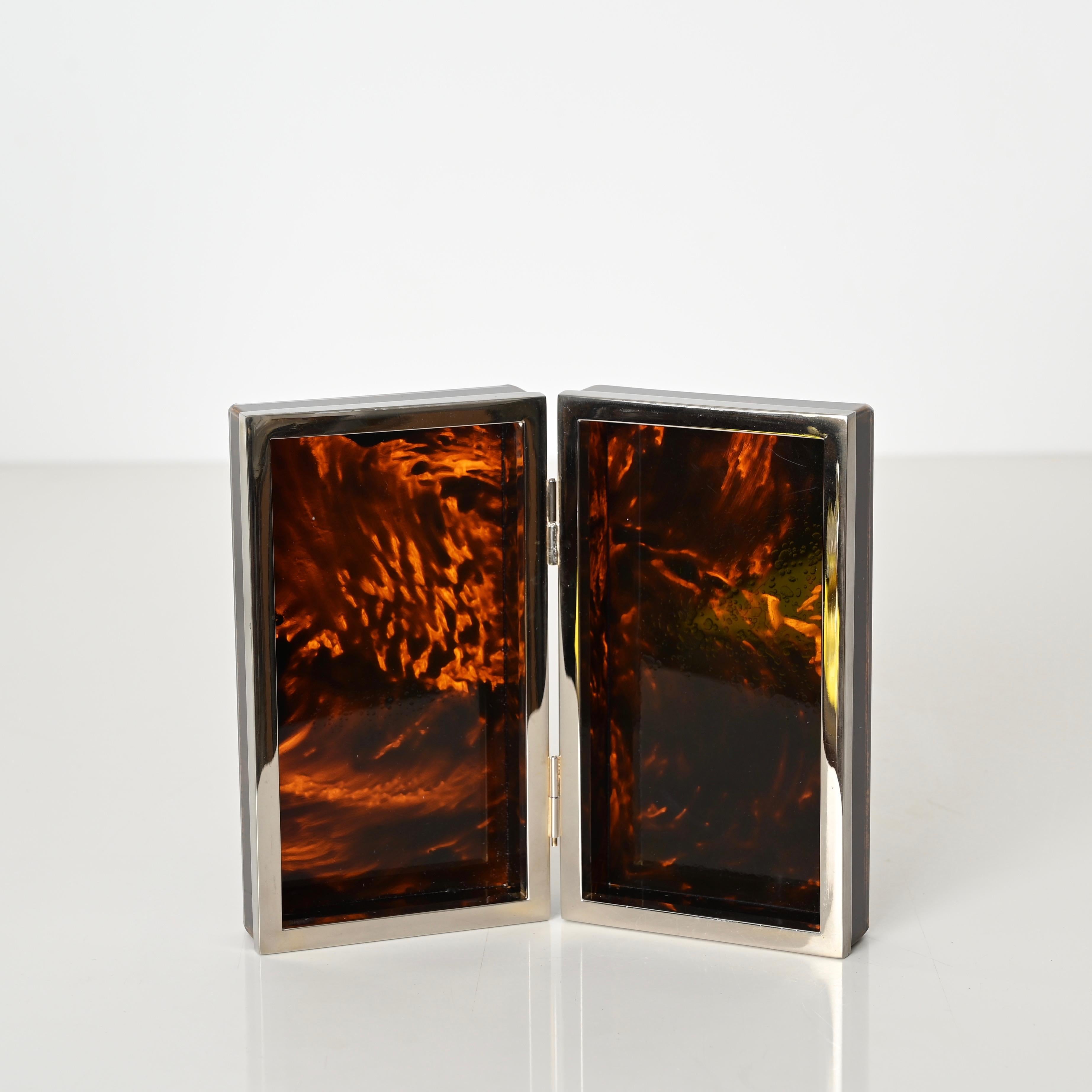 Joyero Dior de mediados de siglo Lucite efecto carey y cromo, Italia Años 70 finales del siglo XX en venta