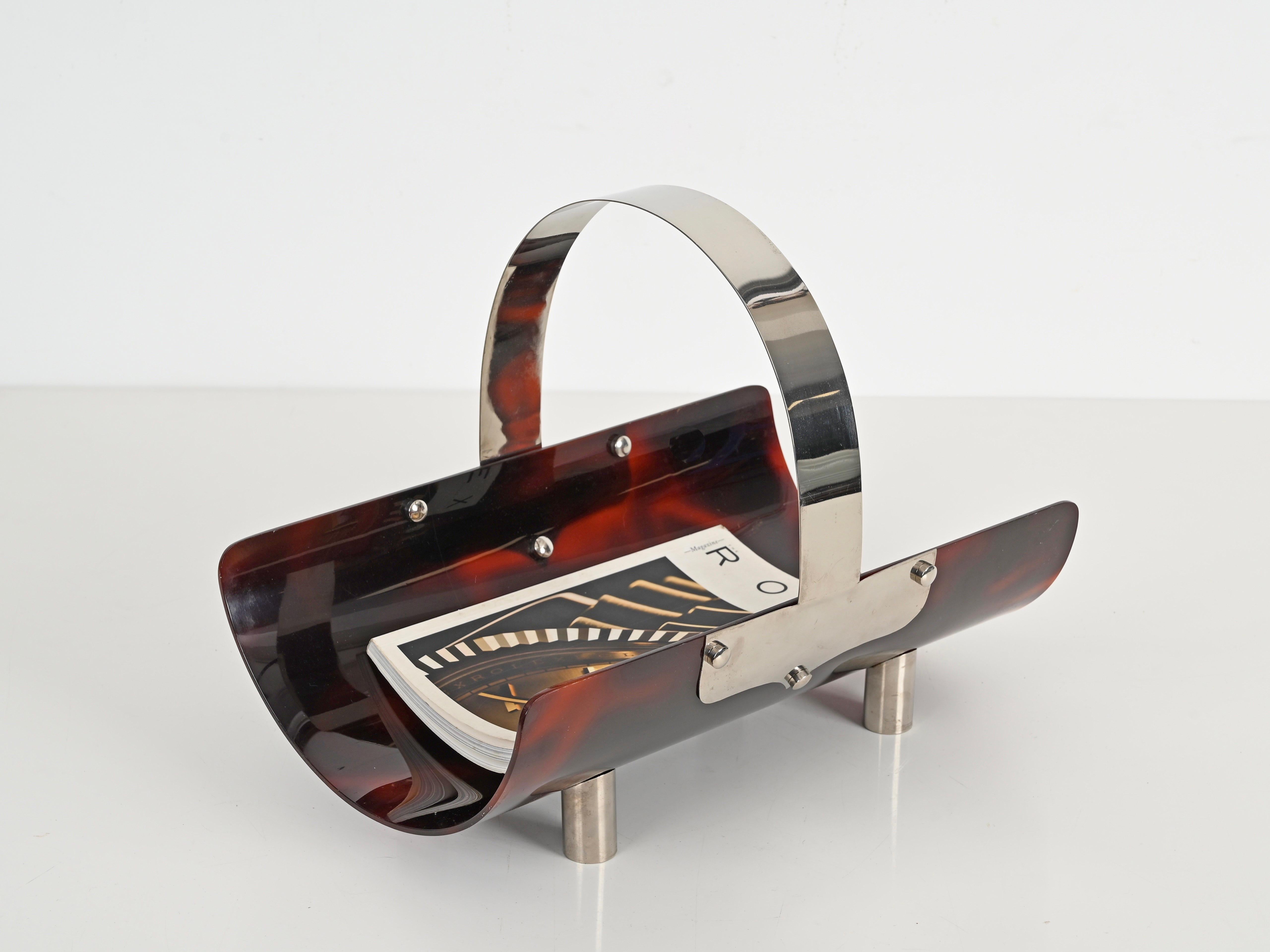 Portariviste Dior Midcentury in lucite tartarugata e cromo, Francia 1970 in vendita 3